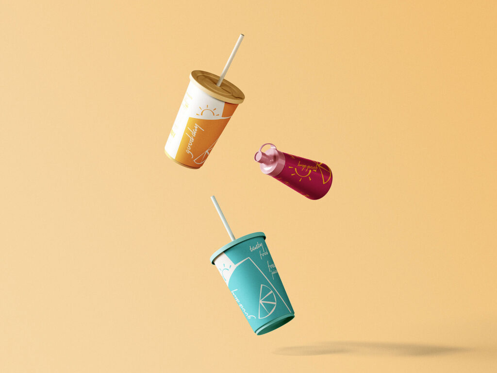 Front Sight of Floating Restaurant Items Branding Mockup