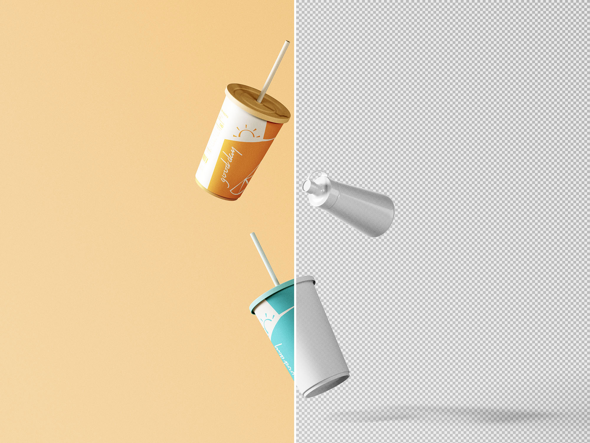 Free Front Sight of Floating Restaurant Items Branding Mockup PSD Template