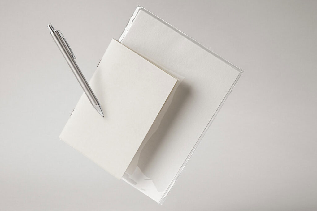Front Sight of Floating Stationery Mockup with Pen