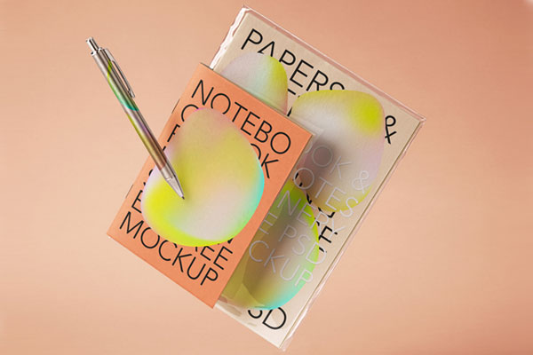 Front Sight of Floating Stationery Mockup with Pen