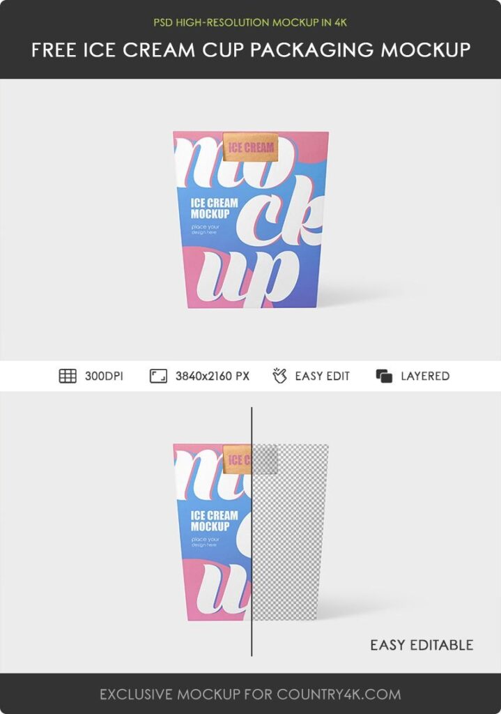 Front Sight of Ice Cream Cup Packaging Mockup