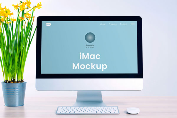 Front Sight of iMac Mockup with Flower