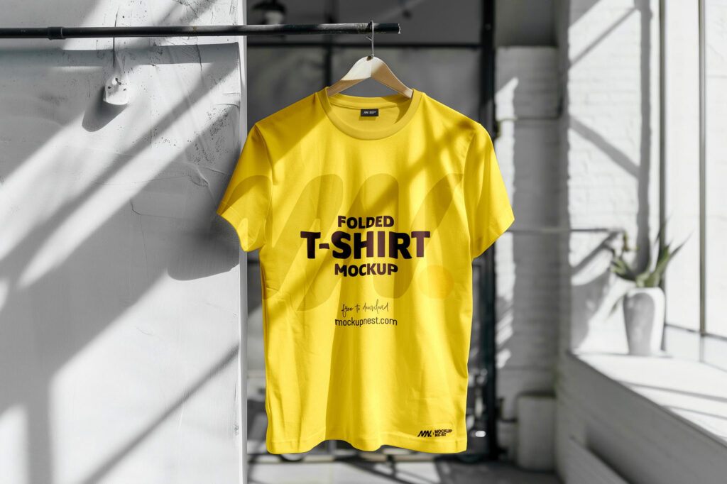 Front Sight of Indoor Light Hanging T-Shirt Mockup
