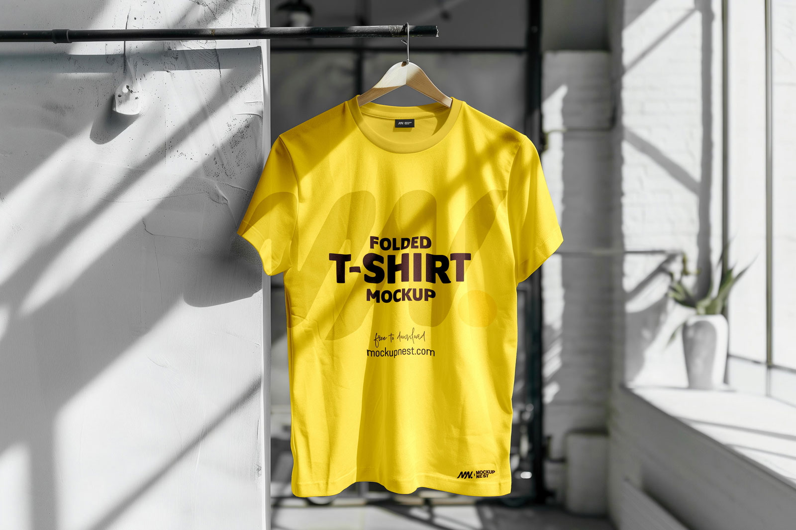 Free Front Sight of Indoor Light Hanging T-Shirt Mockup PSD Template