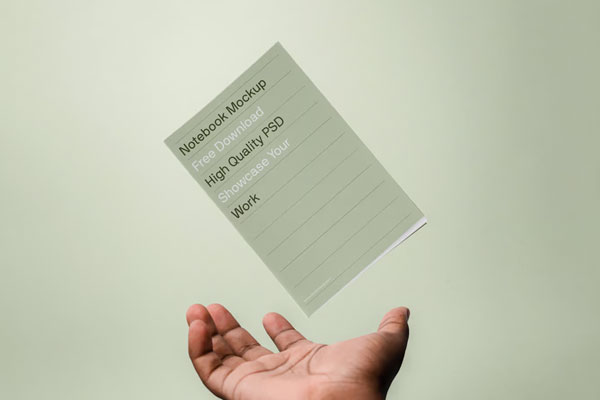 Front Sight of Levitating A5 Notebook Mockup
