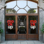 Front Sight of Logo Mockup on Glass Door
