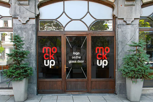 Front Sight of Logo Mockup on Glass Door