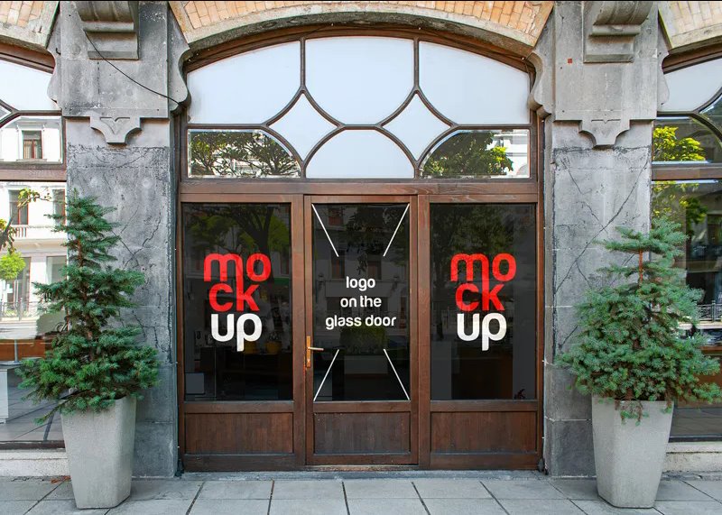 Front Sight of Logo Mockup on Glass Door