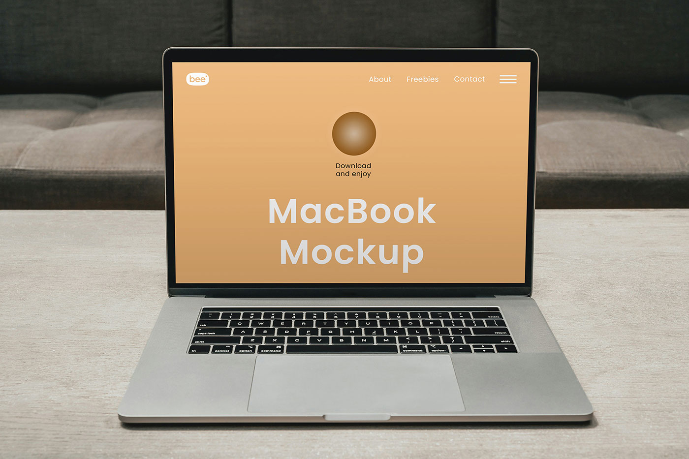 Free Front Sight of MacBook Display Mockup PSD Template