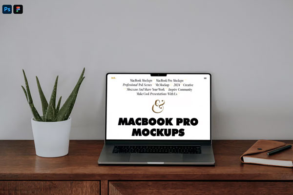 Front Sight of MacBook Pro Mockup on Desk mockup preview