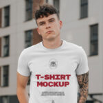 Front Sight of Man with Tattoo Wearing T-Shirt Mockup
