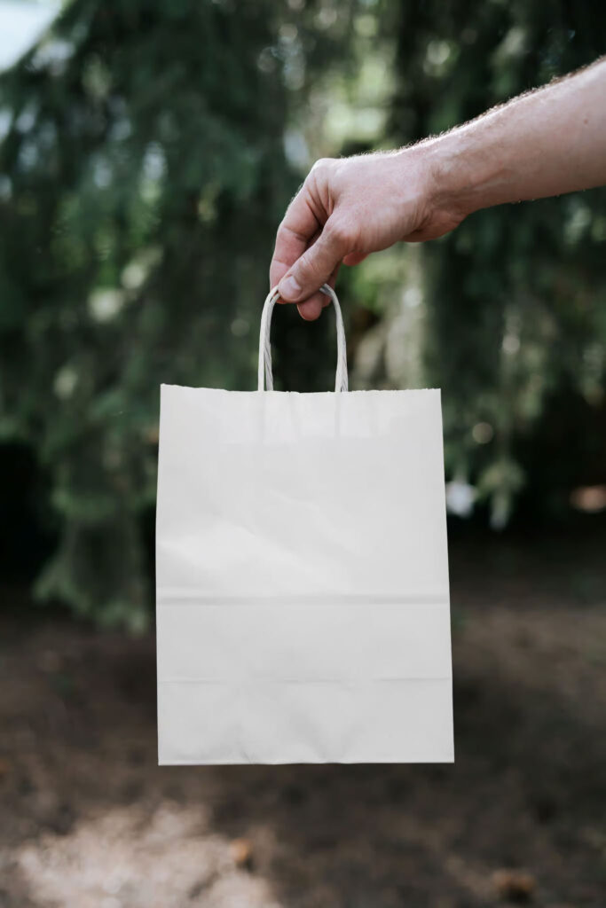 Front Sight of Packaging Paper Bag Mockup in Hand