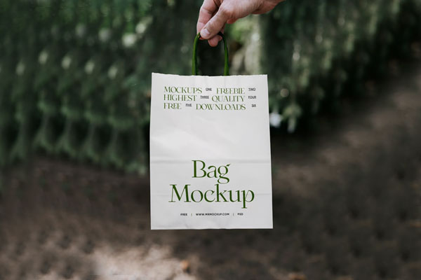 Front Sight of Packaging Paper Bag Mockup in Hand