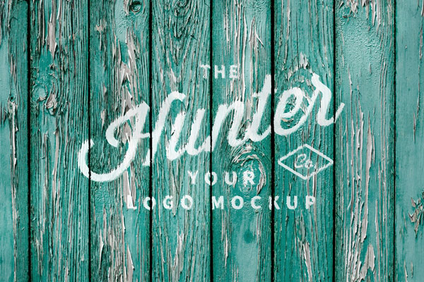 Front Sight of Painted Logo Mockup on Ragged Wood Wall
