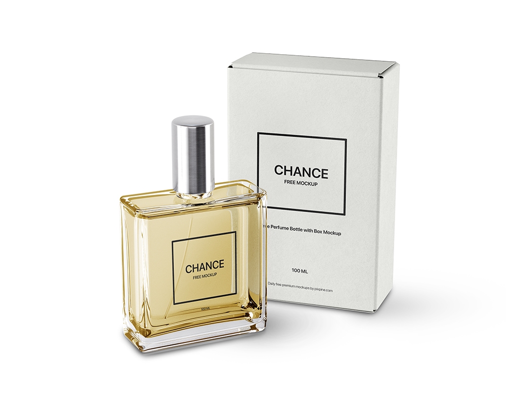 Front Sight of Perfume Bottle and Box Mockup