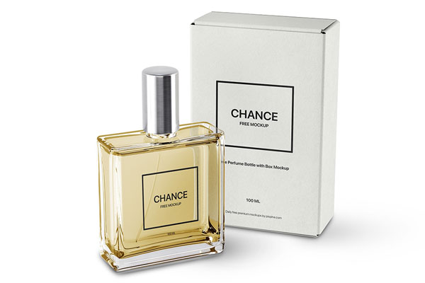 Front Sight of Perfume Bottle and Box Mockup