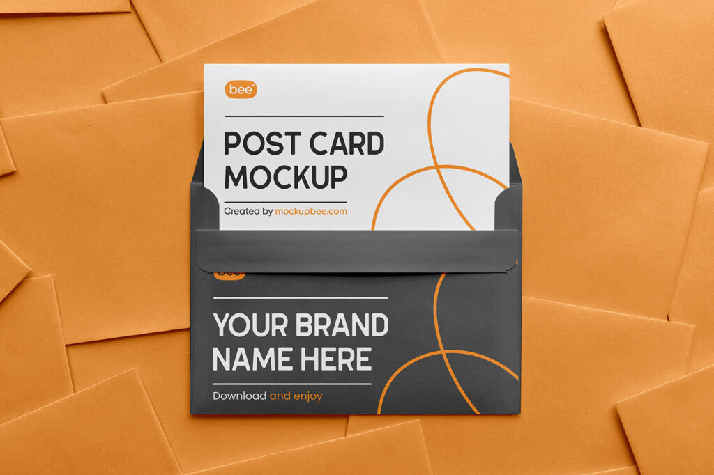 Front Sight of Postcard Mockup with Envelope