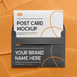 Front Sight of Postcard Mockup with Envelope