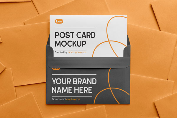 Front Sight of Postcard Mockup with Envelope