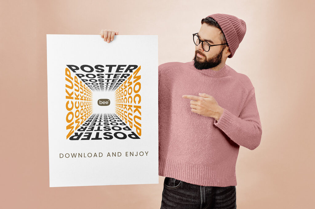 Front Sight of Poster in Hand Mockup