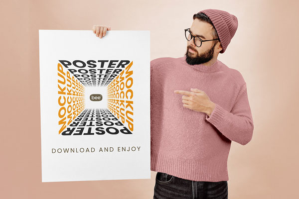 Front Sight of Poster in Hand Mockup