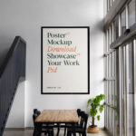 Front Sight of Poster Mockup in Living Room on Wall