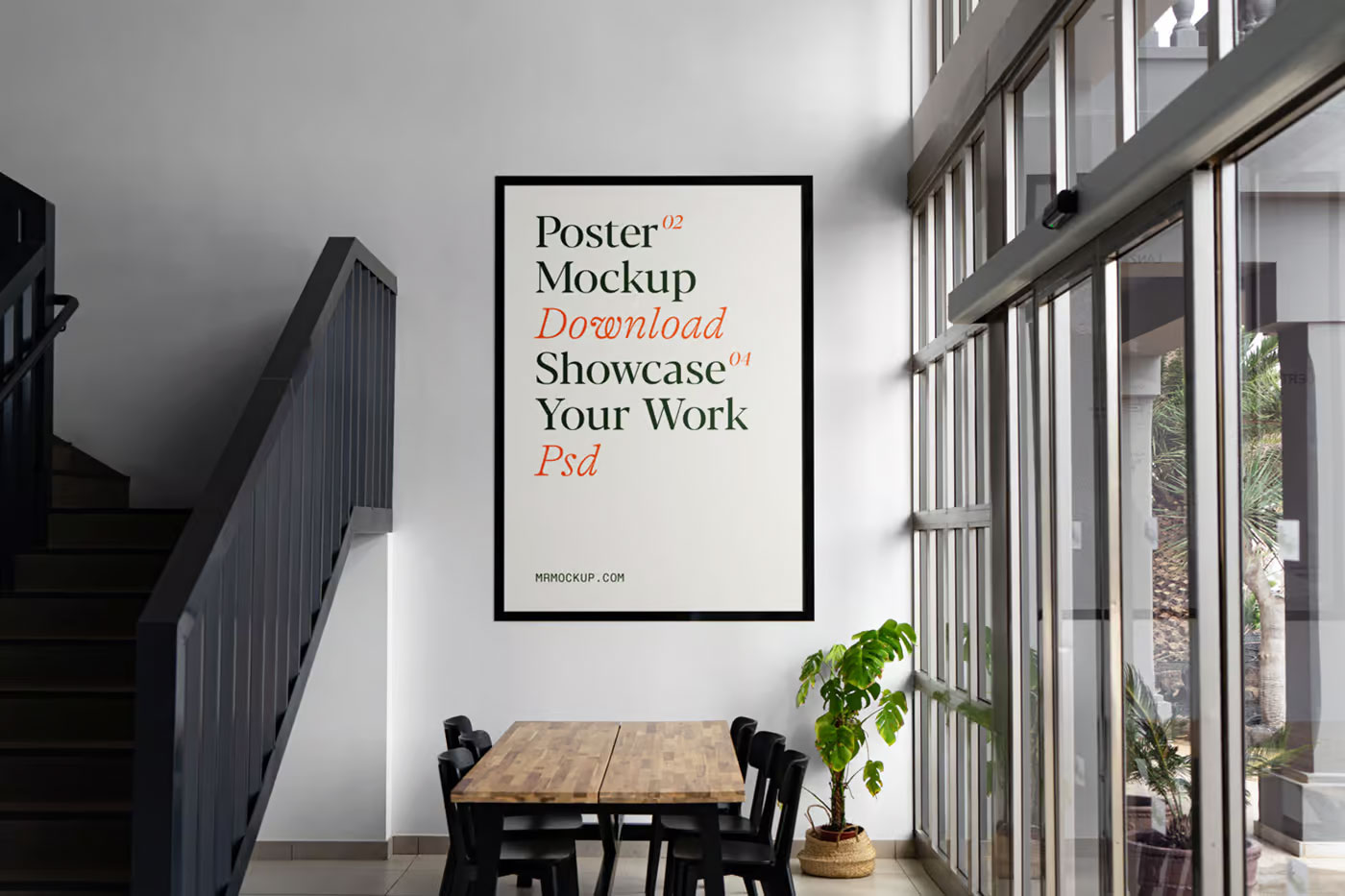 Free Front Sight of Poster Mockup in Living Room on Wall PSD Template