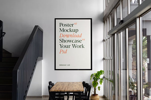 Front Sight of Poster Mockup in Living Room on Wall