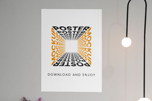 Front Sight of Poster Mockup with Bulbs and Flowers