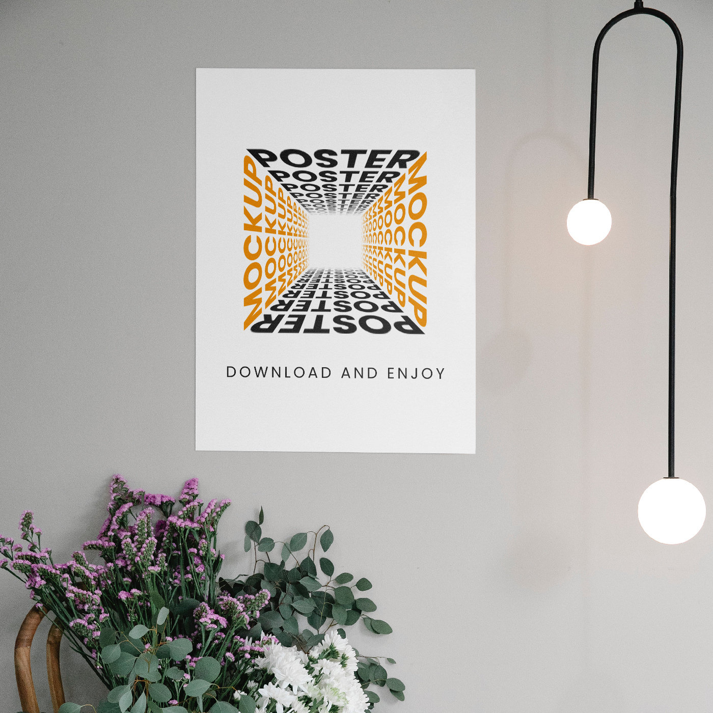 Front Sight of Poster Mockup with Bulbs and Flowers FREE PSD