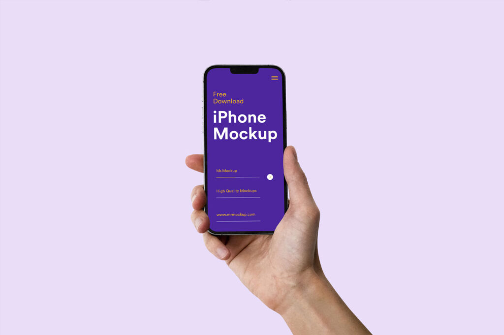 Front Sight of Realistic Hand-holding iPhone Mockup