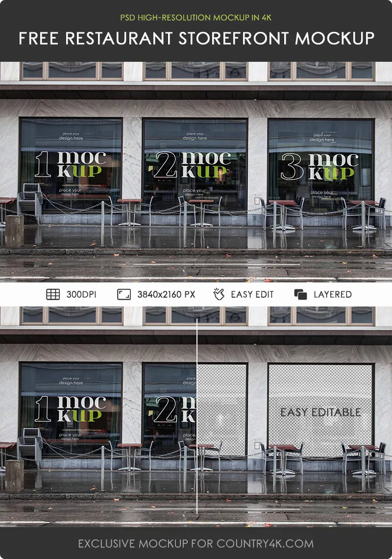 Front Sight of Restaurant Storefront Mockup FREE PSD