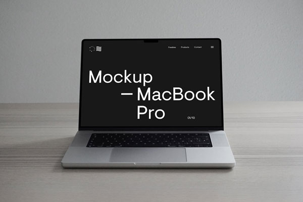 Front Sight of Silver MacBook Pro Mockup on Desk mockup preview