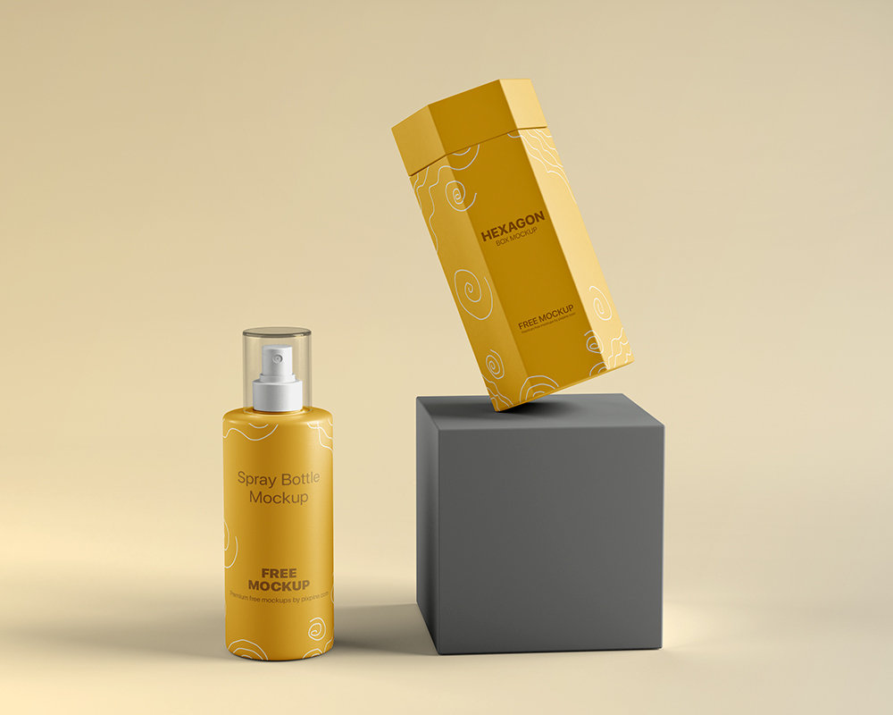 Front Sight of Spray Bottle Mockup with Hexagon Box