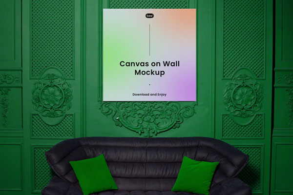 Front Sight of Square Canvas Mockup on Wall
