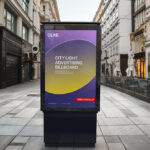 Front Sight of Standing City Light Advertising Billboard Mockup
