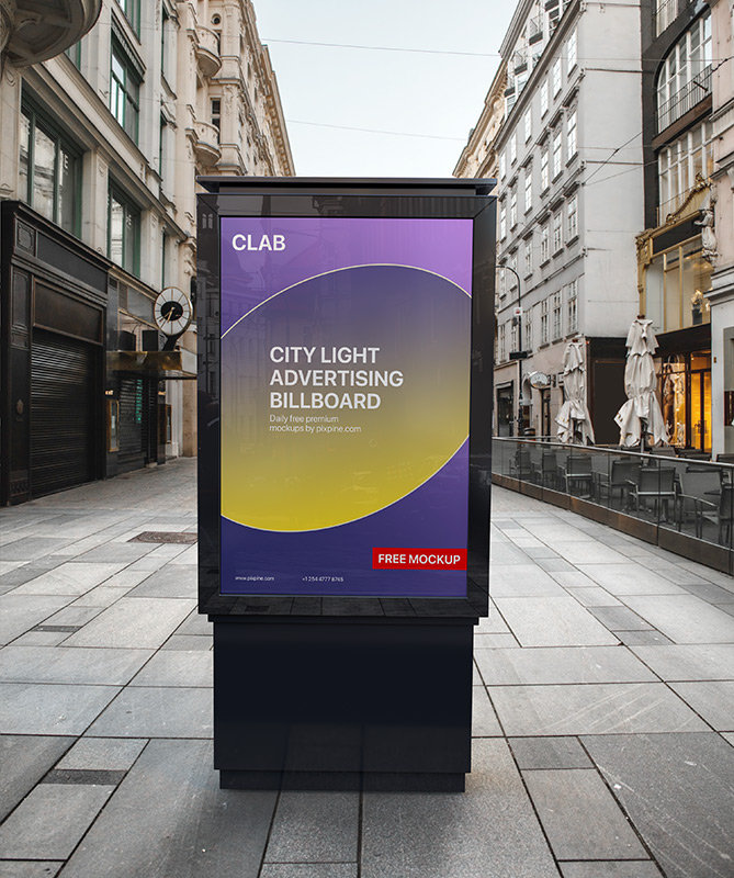 Front Sight of Standing City Light Advertising Billboard Mockup