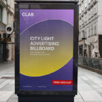 Front Sight of Standing City Light Advertising Billboard Mockup