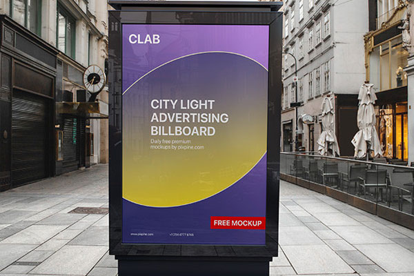 Front Sight of Standing City Light Advertising Billboard Mockup