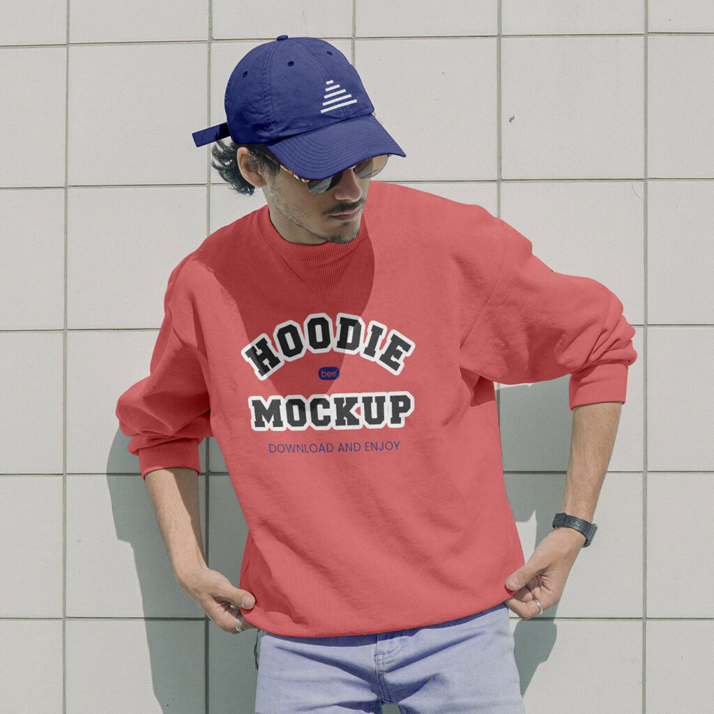 Front Sight of Standing Man Wearing Hoodie Mockup