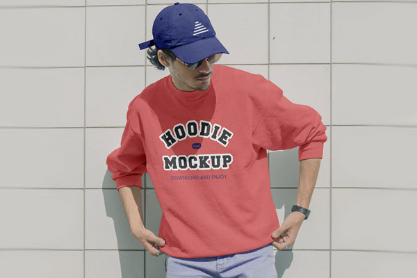 Front Sight of Standing Man Wearing Hoodie Mockup