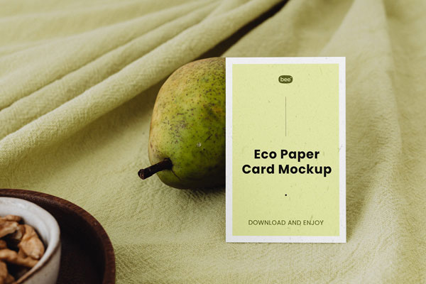 Front Sight of Standing Oblong Eco Card Mockup with Pear