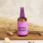 Front Sight of Standing Spray Bottle Mockup on Wooden Plate