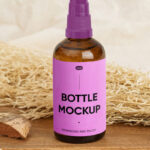 Front Sight of Standing Spray Bottle Mockup on Wooden Plate