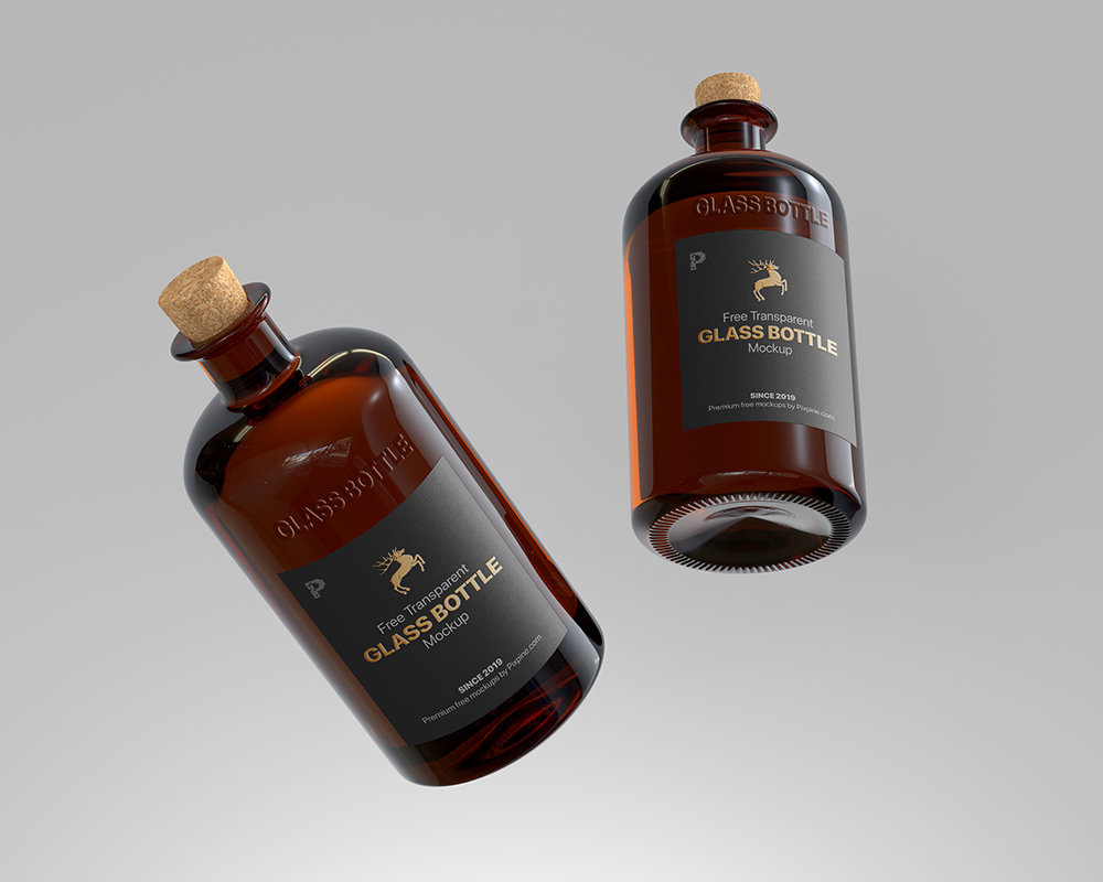 Front Sight of Two Floating Crystal Bottles Mockup