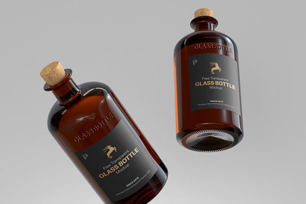 Front Sight of Two Floating Crystal Bottles Mockup