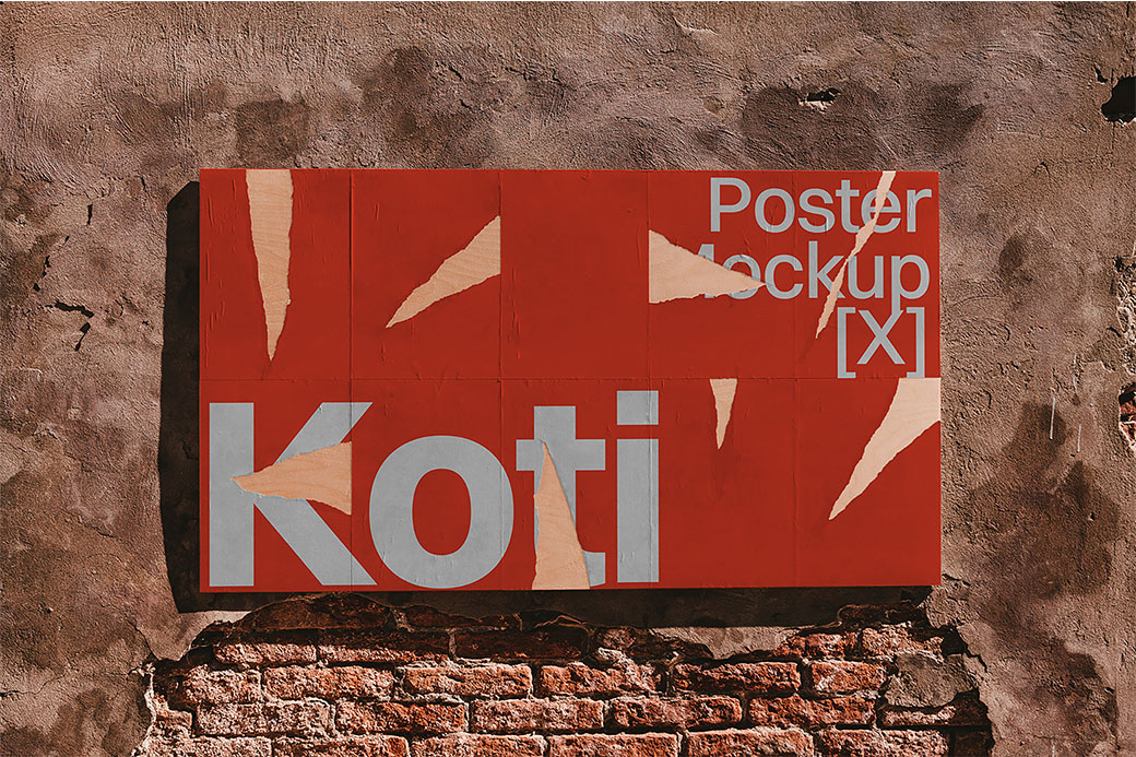 Front Sight of Urban Torn Poster Mockup on Grunge Wall FREE PSD