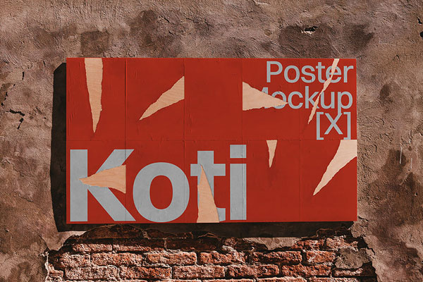 Front Sight of Urban Torn Poster Mockup on Grunge Wall