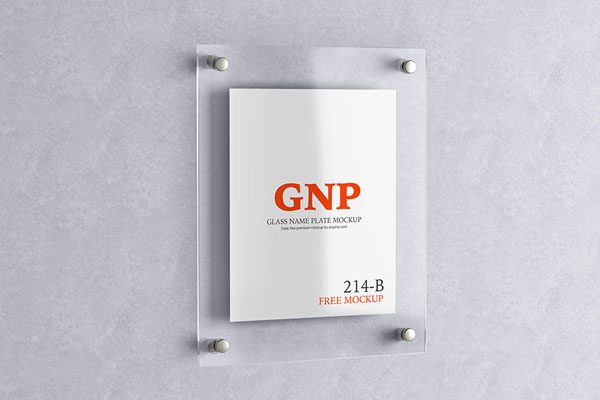 Front Sight of Wall Mounted Glass Name Plate Mockup