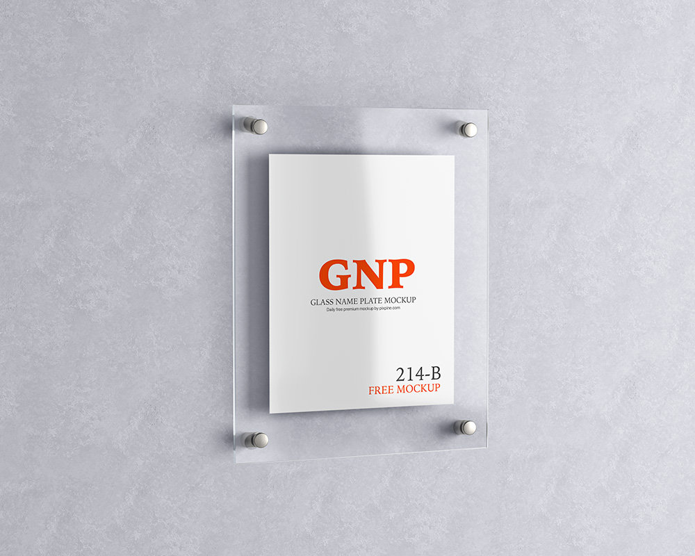 Front Sight of Wall Mounted Glass Name Plate Mockup